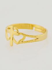 Bague Religieuse Croix & Coeurs Ajustable - Doré