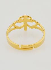 Bague Religieuse Croix & Coeurs Ajustable - Doré