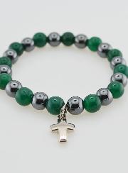 Bracelet Avec Croix - Hématite & Agate Verte