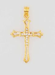 Pendentif Croix Ajourée Plaqué Or & Diamants - 20mm