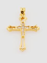Pendentif Croix Ajourée Plaqué Or & Diamants - 20mm