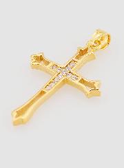 Pendentif Croix Ajourée Plaqué Or & Diamants - 20mm