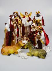 Crèche de Noël Complète 11 Santons Avec Étoffe - 34cm