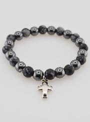 Bracelet Avec Croix - Hématite & Obsidienne des Neiges