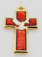 Pendentif Croix Métal & Émail Rouge