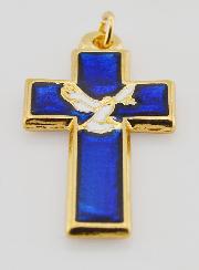 Pendentif Croix Métal & Émail Bleu