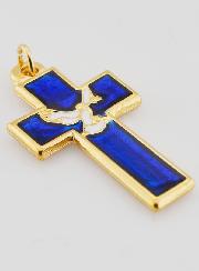 Pendentif Croix Métal & Émail Bleu