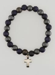 Bracelet Avec Croix - Hématite & Soleil Bleu