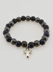 Bracelet Avec Croix - Hématite & Soleil Bleu
