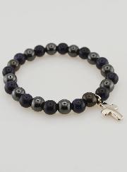 Bracelet Avec Croix - Hématite & Soleil Bleu