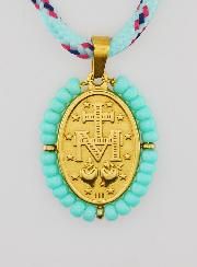 Médaille Miraculeuse Perles Vertes & Cordon