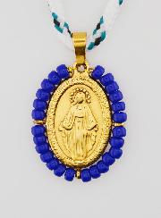Médaille Miraculeuse Perles Bleues & Cordon