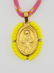 Médaille Miraculeuse Perles Jaunes & Cordon