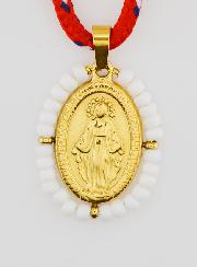 Médaille Miraculeuse Perles Blanches & Cordon
