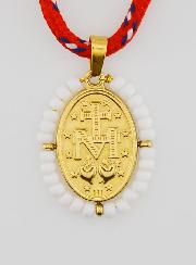Médaille Miraculeuse Perles Blanches & Cordon