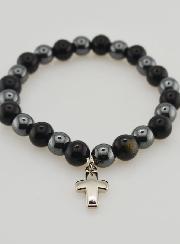 Bracelet Avec Croix - Hématite & Obsidienne Dorée
