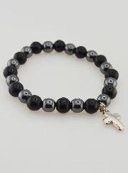 Bracelet Avec Croix - Hématite & Obsidienne Dorée