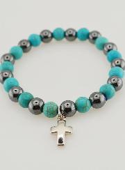 Bracelet Religieux avec Croix - Hématite & Turquoise