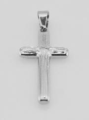 Pendentif Croix Striée en Inox Argenté -  35mm