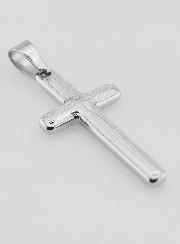 Pendentif Croix Striée en Inox Argenté -  35mm