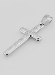 Pendentif Croix Striée en Inox Argenté -  35mm