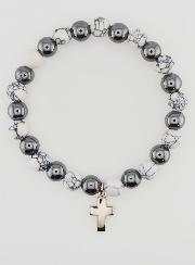 Bracelet Religieux avec Croix - Hématite & Howlite