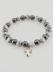 Bracelet Religieux avec Croix - Hématite & Howlite