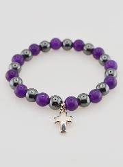 Bracelet Religieux avec Croix - Hématite & Améthyste