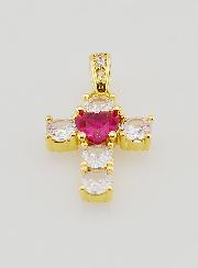 Pendentif Croix Coeur Rouge - 15mm