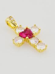 Pendentif Croix Coeur Rouge - 15mm