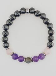 Bracelet Hématite, Améthyste, Labradorite, Quartz - 8mm