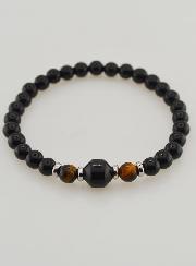 Bracelet en Oeil de Tigre et Onyx Noir - 6mm