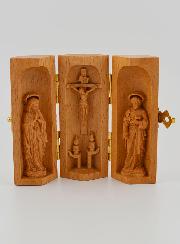 Triptyque en Bois Massif - ND Lourdes & Saint Joseph