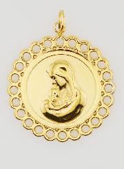 Médaille Vierge à l'Enfant Inox Doré - 25mm