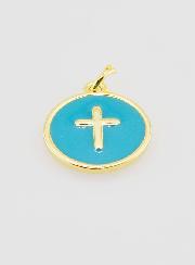 Médaille Croix Émaillée - Turquoise