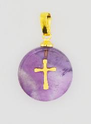 Médaille Translucide Avec Croix - Violet