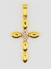 Pendentif Croix Inox Doré & Zircons - 25mm