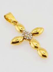 Pendentif Croix Inox Doré & Zircons - 25mm