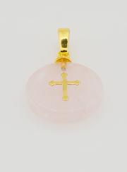 Médaille Translucide Avec Croix - Rose