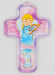 Croix en Bois Enfant - Ange à la Harpe