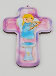 Croix en Bois Enfant - Ange à la Harpe