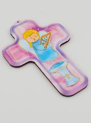 Croix en Bois Enfant - Ange à la Harpe