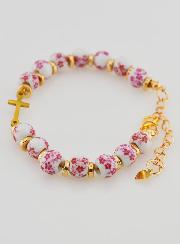 Bracelet Avec Croix Grains Céramique- Rose