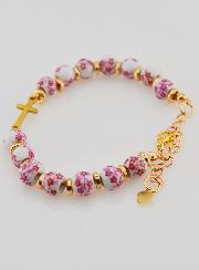 Bracelet Avec Croix Grains Céramique- Rose