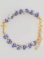 Bracelet Avec Croix & Grains Céramique - Bleu