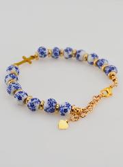Bracelet Avec Croix & Grains Céramique - Bleu