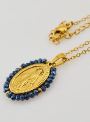 Médaille Miraculeuse Perles Facetées + Chaîne - Bleu