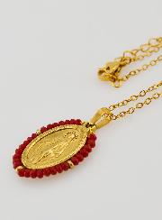 Médaille Miraculeuse Perles Facetées + Chaîne - Rouge