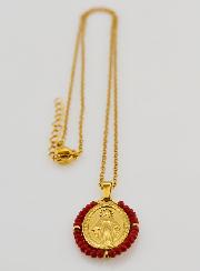 Médaille Miraculeuse Perles Facetées + Chaîne - Rouge