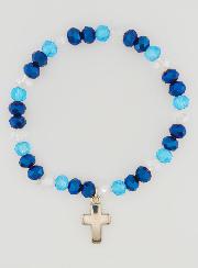 Bracelet Avec Croix & Perles de Verre - Bleu